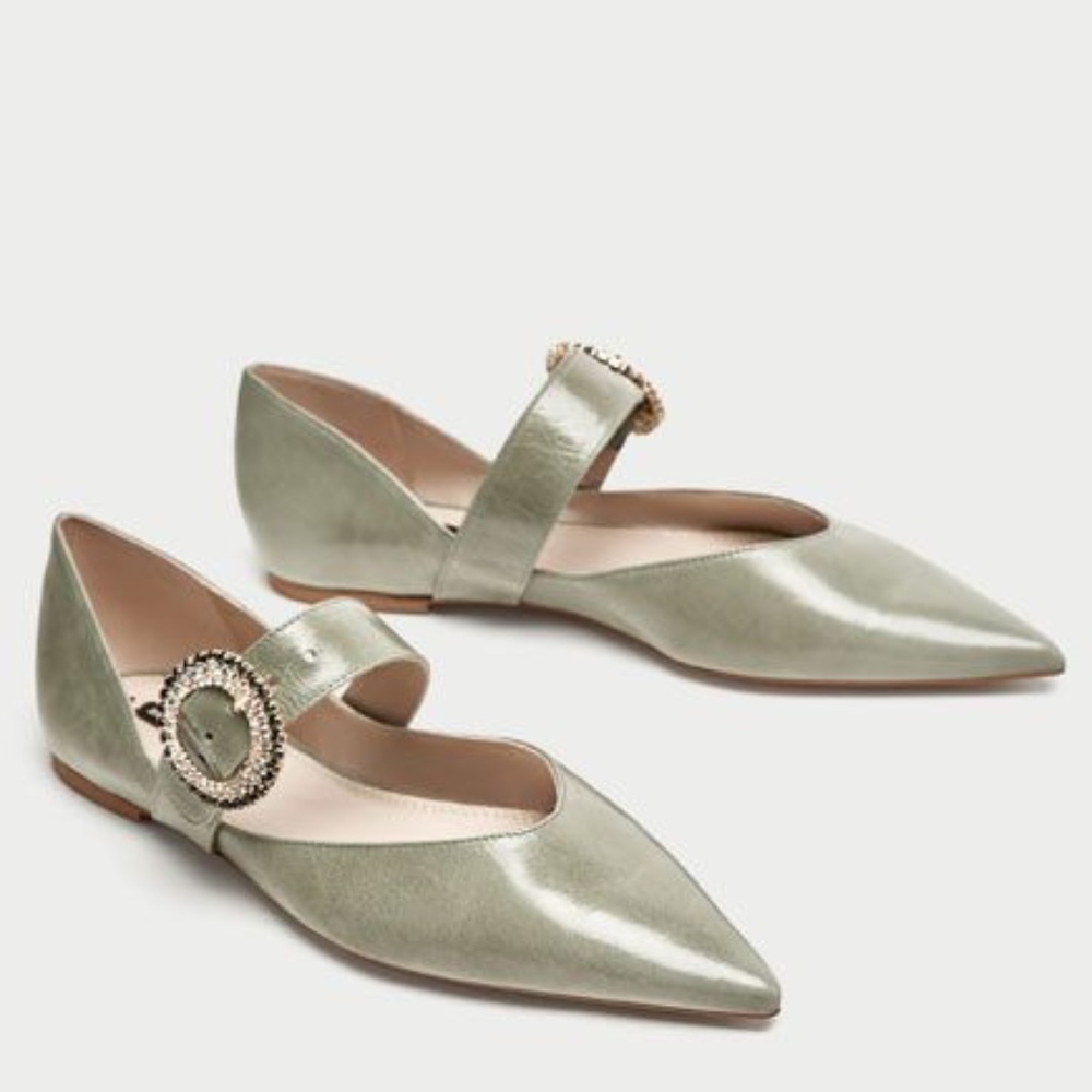 ZARA NWT BEJEWELLED LEATHER BALLERINAS size 40